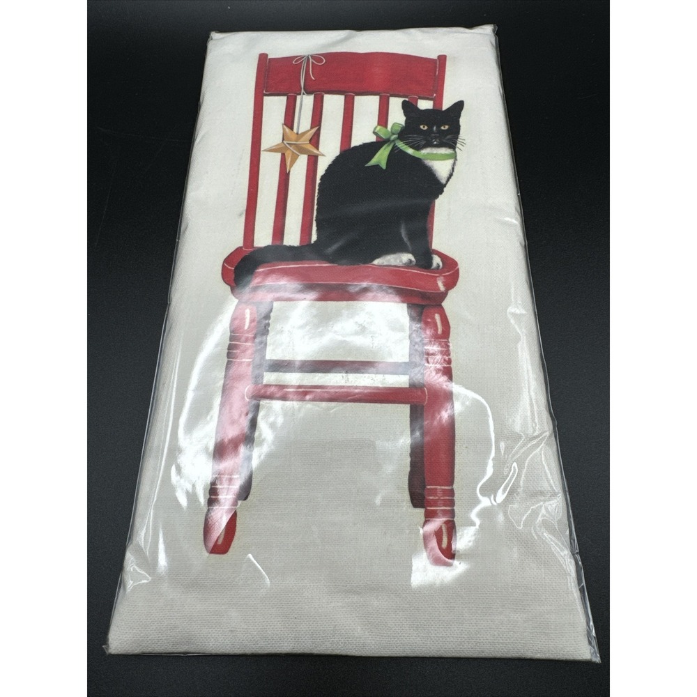 Mary Lake Thompson Flour Sack Kitchen Tea Dish‎ Towel Black White Cat Chair Star